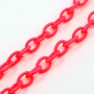 PandaHall Handmade Nylon Cable Chains Loop, Oval, DeepPink, 10x8x2mm, about 85cm/strand, 33.5" Nylon Pink