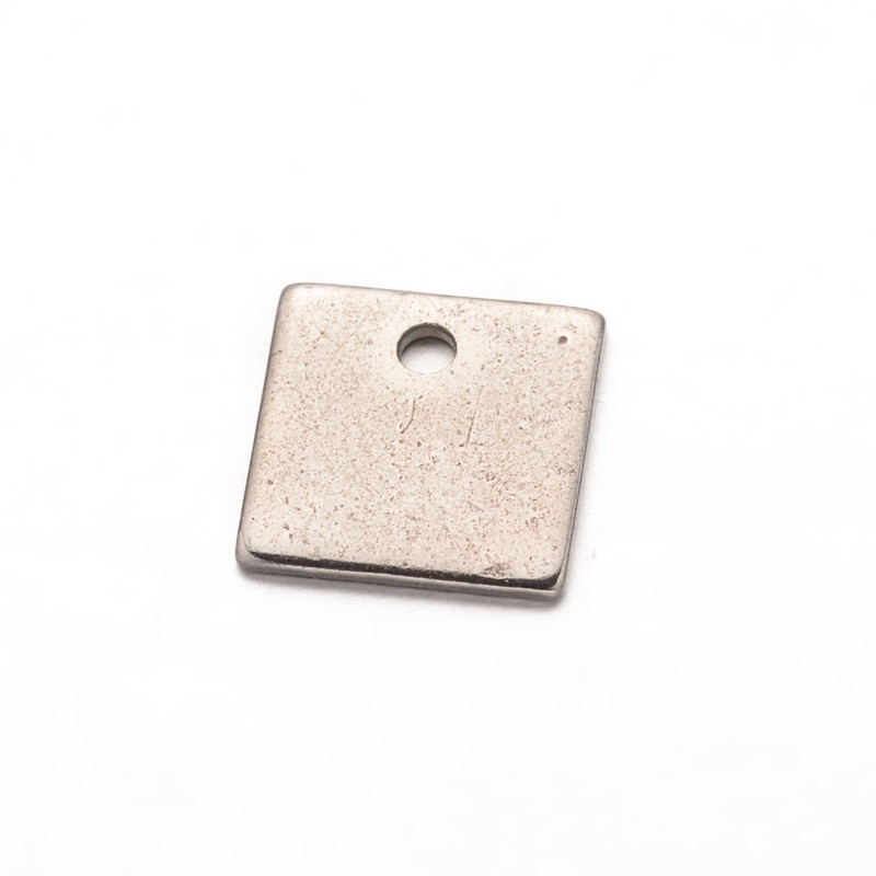 PandaHall Square 304 Stainless Steel Charms, Stainless Steel Color, 7x7x0.5mm, Hole: 1mm Stainless Steel Square