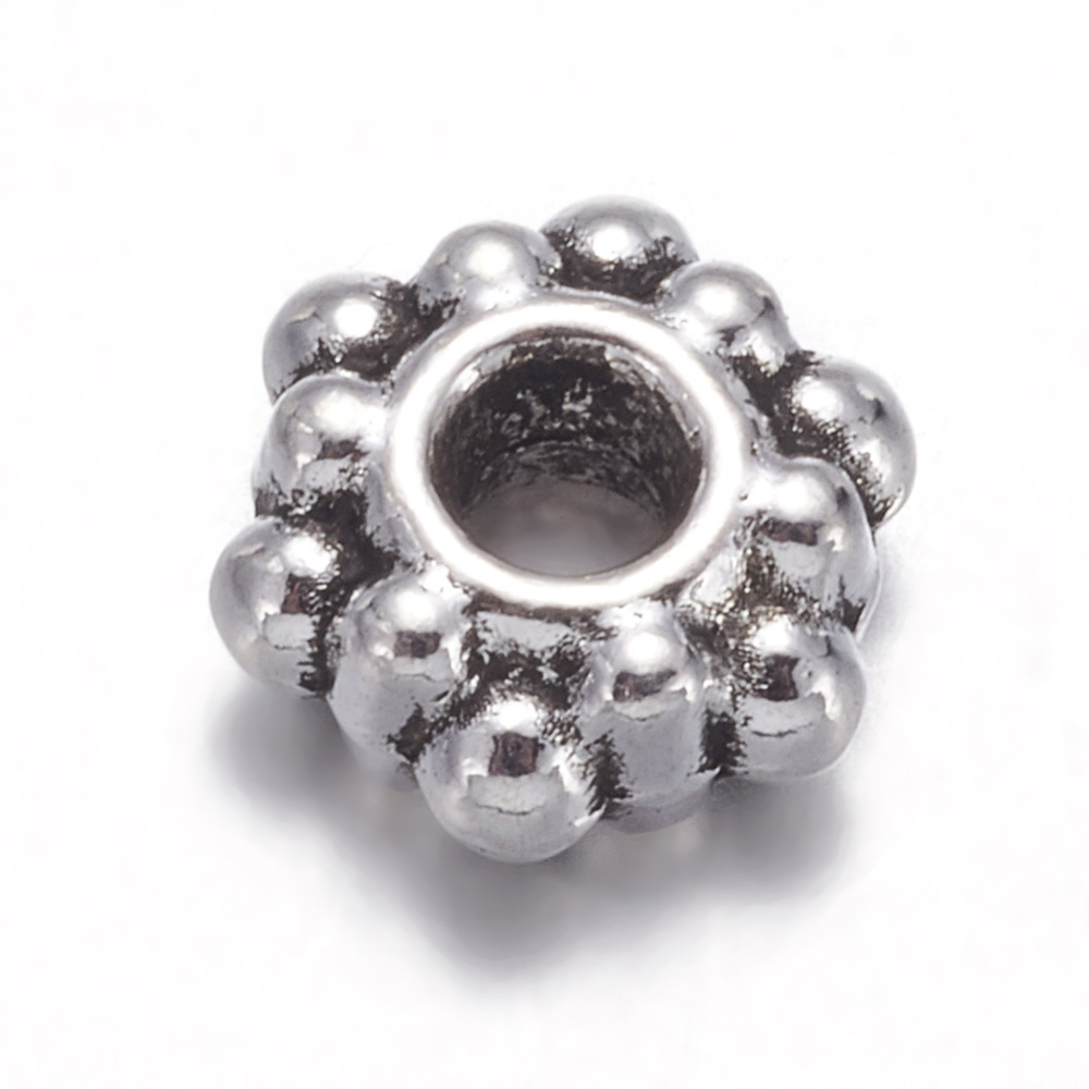 PandaHall Tibetan Style Spacer Beads, Lead Free & Cadmium Free, Flower, Antique Silver, about 7mm in diameter, Hole: 1mm Alloy Flower