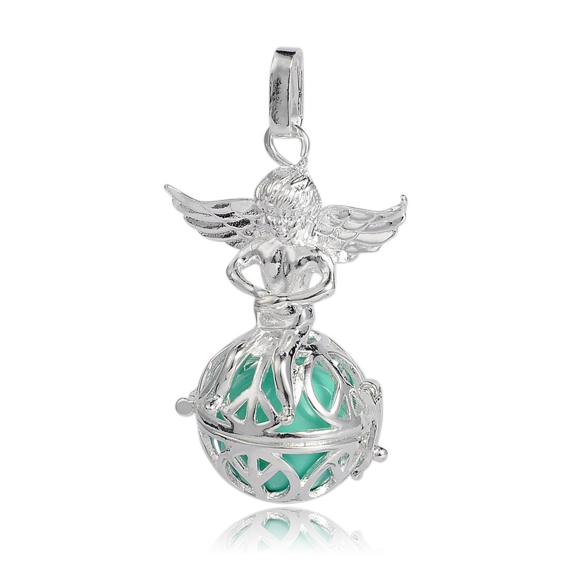 PandaHall Silver Tone Brass Hollow Round Cage Pendants, with No Hole Spray Painted Brass Ball Beads, LightSeaGreen, 43x28x20mm, Hole: 3x8mm...