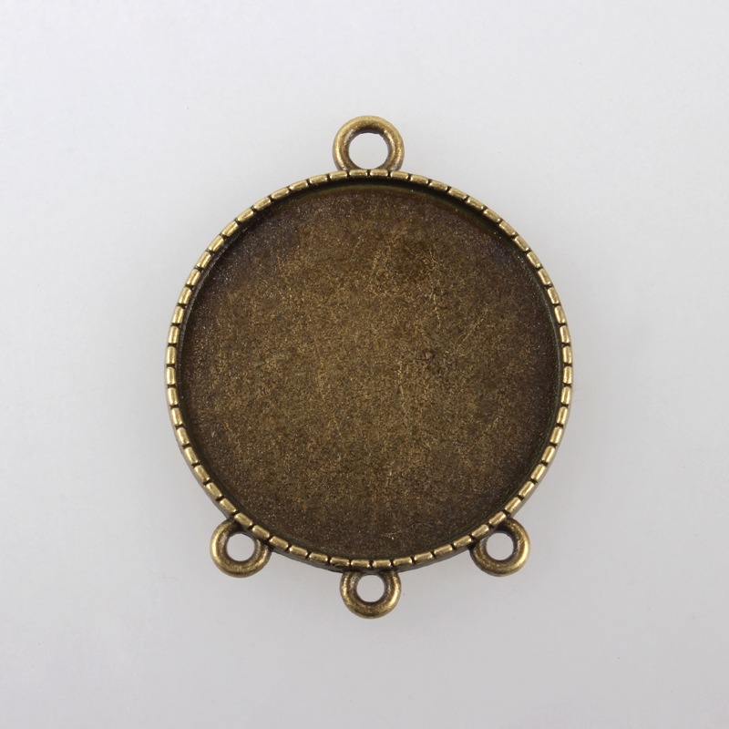 PandaHall Alloy Chandelier Components Connector Cabochon Bezel Settings, Nickel Free, Antique Bronze, Flat Round Tray: 30mm; 40x32x3mm, Hole...