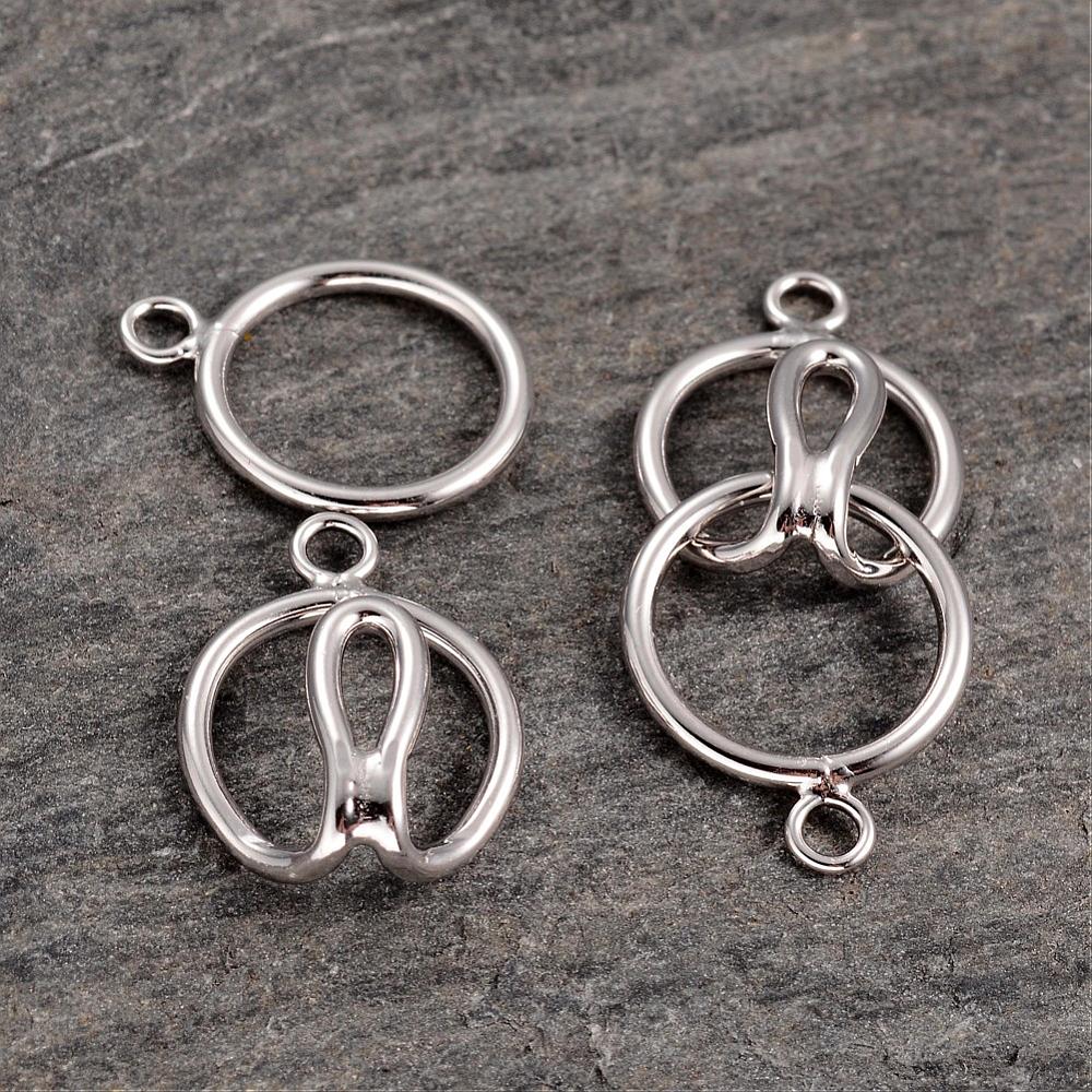 PandaHall 2-Hole Platinum Plated Ring Sterling Silver S-Hook Clasps, 31x13.5x5mm, Hole: 2mm Sterling Silver Ring