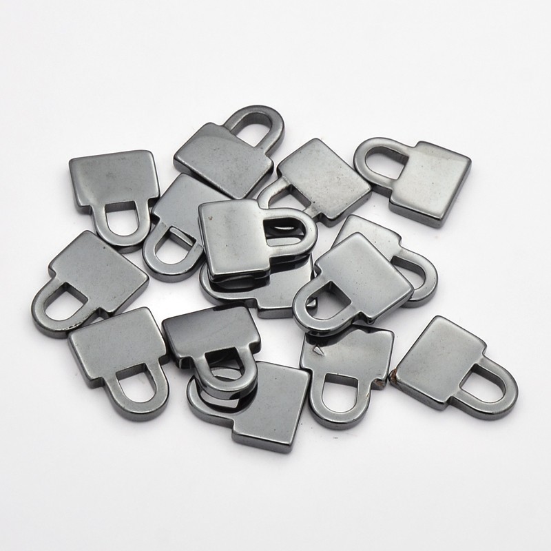 PandaHall Non-Magnetic Synthetic Hematite Lock Pendants, Black, 24x18.5x4mm, Hole: 6.5x8mm Non-magnetic Hematite Lock
