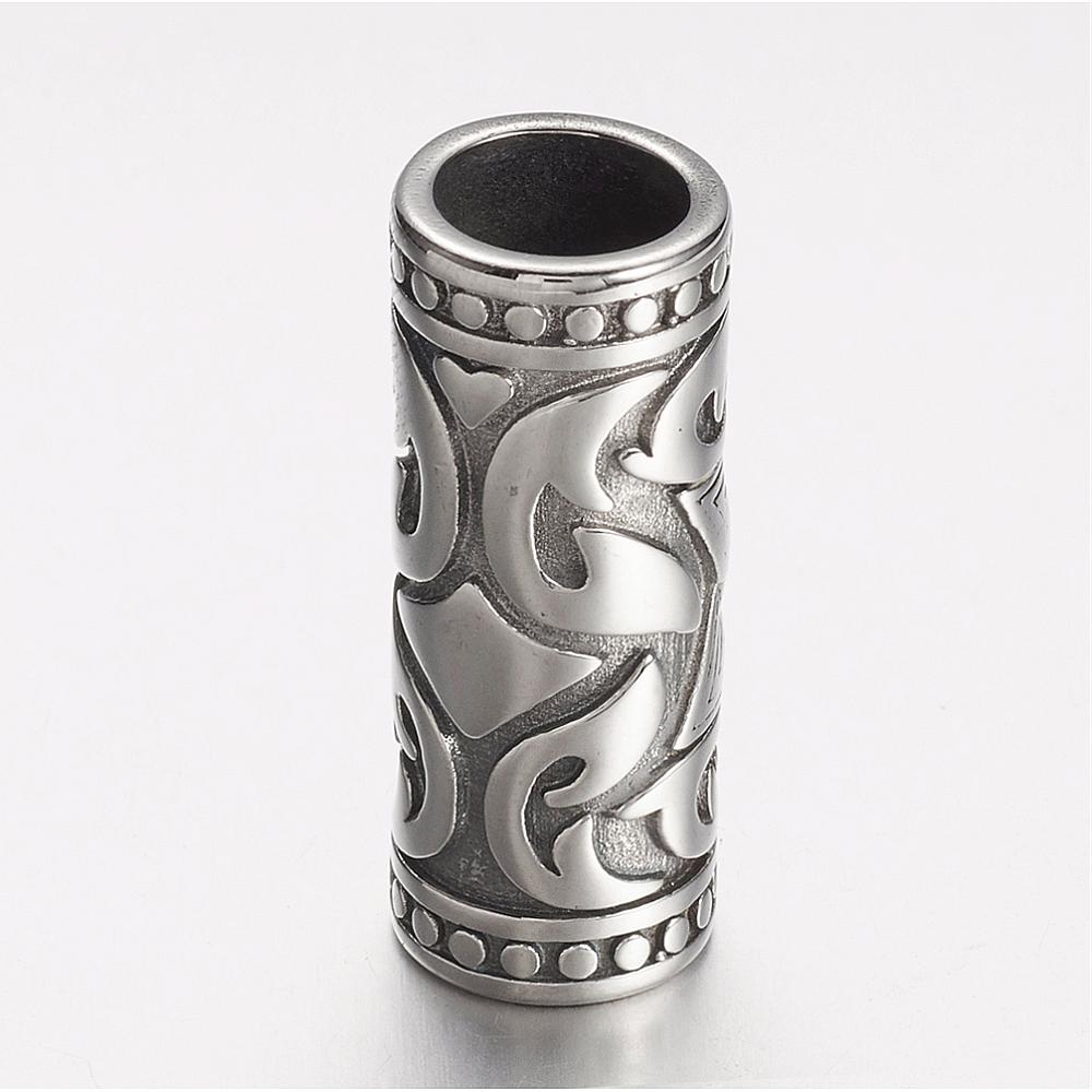 PandaHall 304 Stainless Steel Beads, Tube Beads, Antique Silver, 30.5x12mm, Hole: 9mm Stainless Steel Column