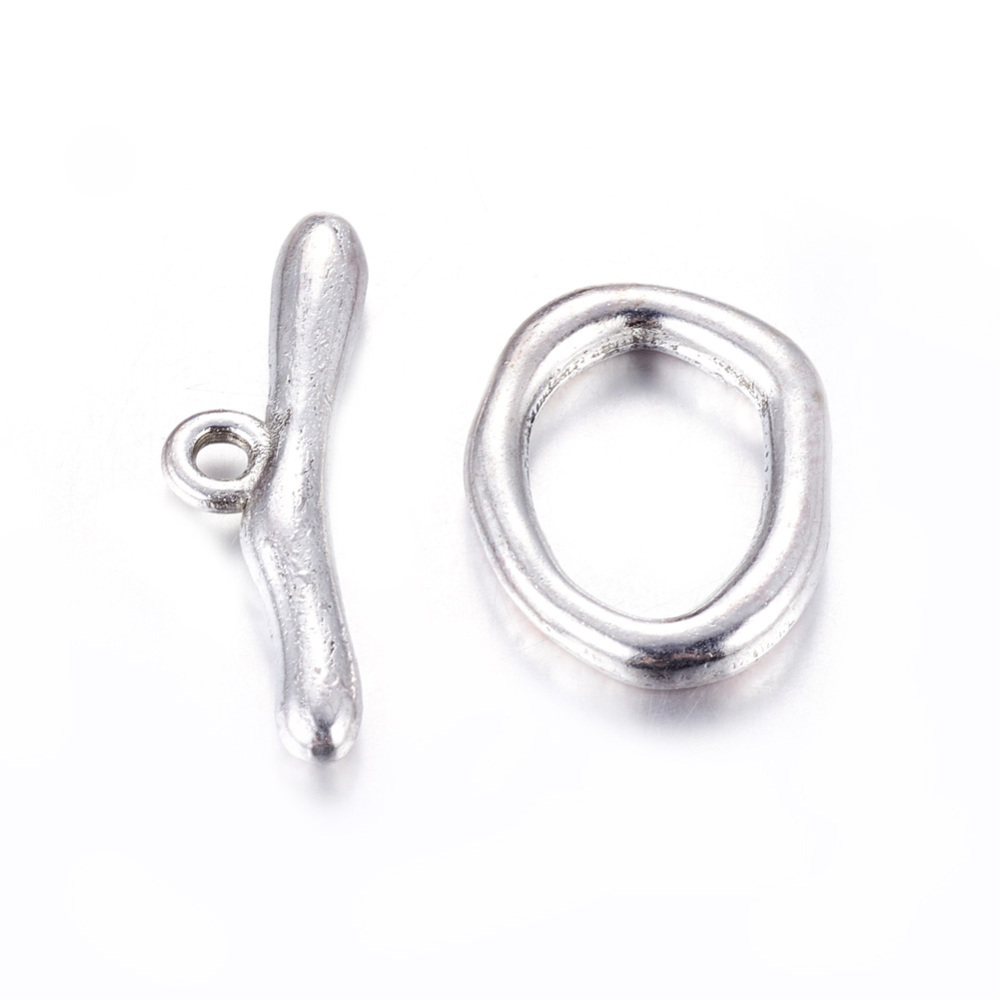 PandaHall Alloy Toggle Clasps, Lead Free & Cadmium Free & Nickel Free, Antique Silver, 16x21x3mm, 9x29mm, Hole: 2mm Alloy Oval