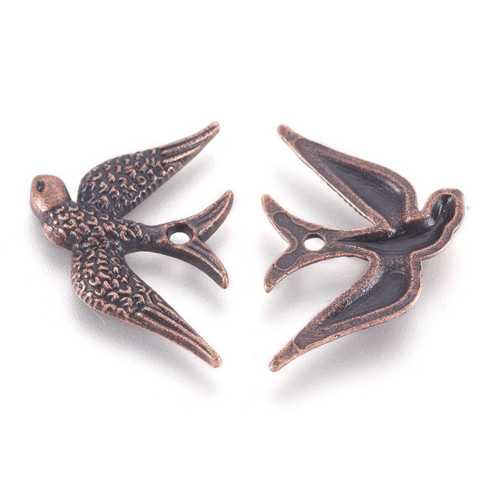 PandaHall Tibetan Silver Pendants, Lead Free, Cadmium Free and Nickel Free, Bird, Red Copper, about 25mm long, 17mm wide, 2mm thick, hole...