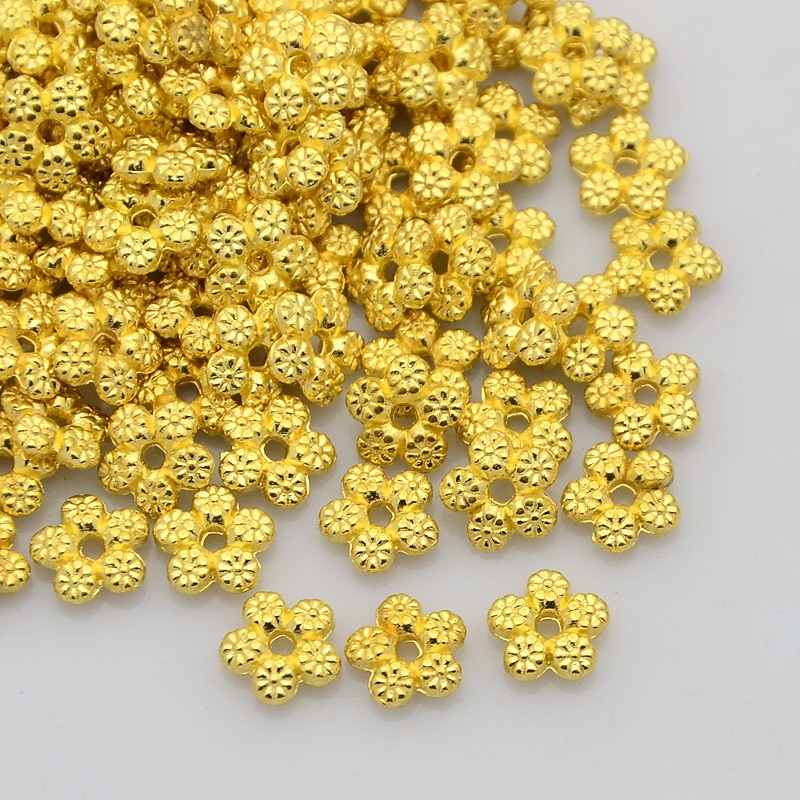 PandaHall Tibetan Style Alloy Flower Bead Spacers, Lead Free & Cadmium Free, Golden Color, about 7mm long, 7mm wide, 3.5mm thick, hole...