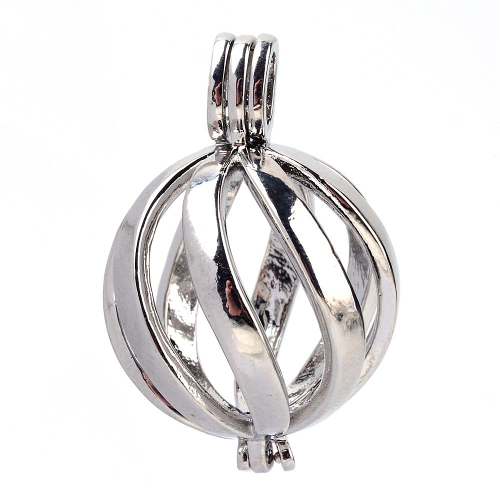 PandaHall Rack Plating Brass Cage Pendants, For Chime Ball Pendant Necklaces Making, Hollow Round, Platinum, 34x22.5x22.5mm, Hole: 3x6mm;...