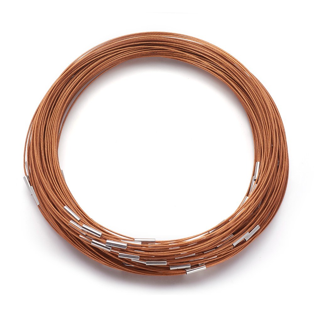 PandaHall Steel Wire Necklace Making, with Magnetic Clasps, Platinum, Sienna, 1mm, 18" Steel Brown