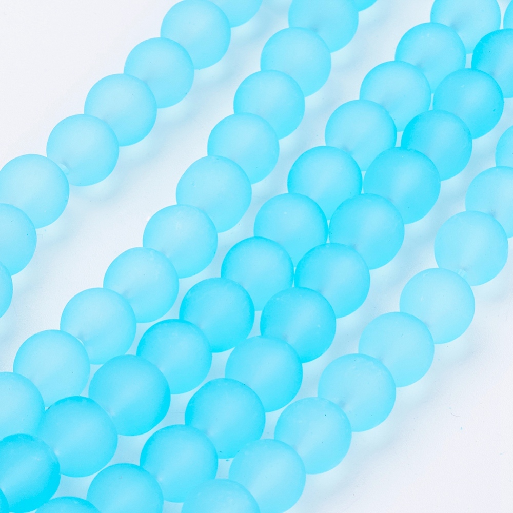 PandaHall Transparent Glass Bead Strands, Frosted, Round, LightSkyBlue, 8mm, Hole: 1.3~1.6mm; about 105pcs/strand, 31.4" Glass Round