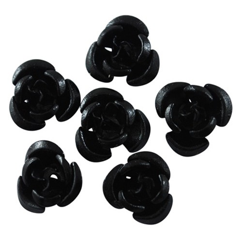 PandaHall 100PCS Black Tiny Aluminum Rose Flower Metal Spacer Beads for Jewelry Making Craft DIY, 12x7mm, Hole: 1mm Aluminum Flower Black