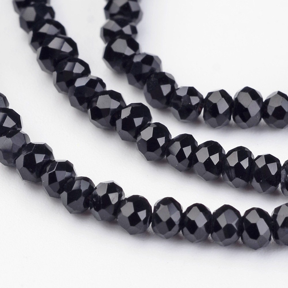 PandaHall Electroplate Glass Beads Strands, Faceted Rondelle, Black, 3x2mm, Hole: 1mm; about 202pcs/strand, 17'' Glass Rondelle Black