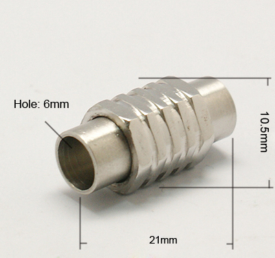PandaHall 304 Stainless Steel Magnetic Clasps, Column, Stainless Steel Color, 21x10.5mm, Hole: 6mm Stainless Steel Column