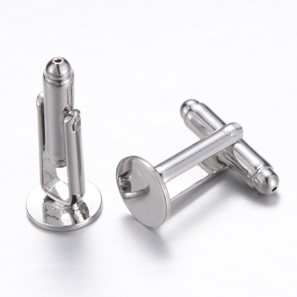 PandaHall Brass Cuff Button, Cufflink Finding Cabochon Settings for Apparel Accessories, Platinum, 25x10mm, Tray: 10mm Brass Flat Round