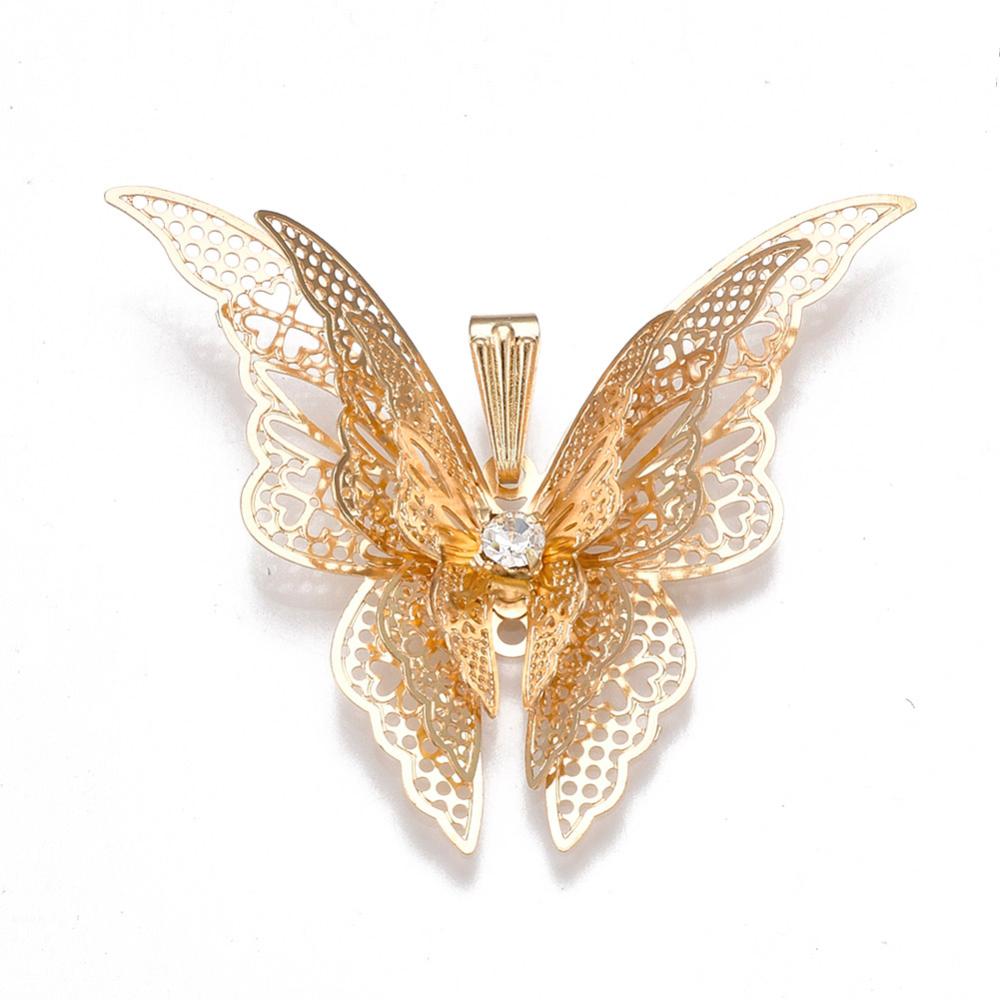 PandaHall Butterfly Brass Hollow Pendants, Golden, 35x41x9mm, Hole: 7x2mm Brass Butterfly