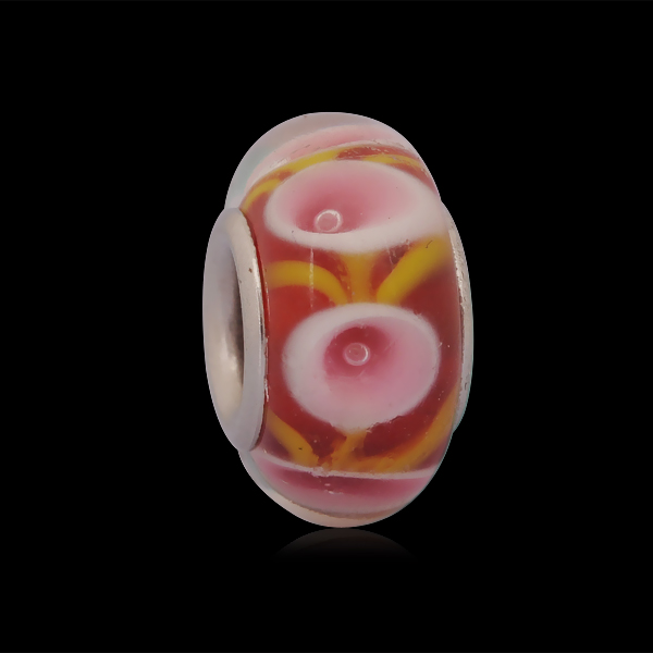 PandaHall Rondelle Handmade Lampwork European Large Hole Beads, with 316 Stainless Steel Core, Stainless Steel Color, Red, 14x8~9mm, Hole...