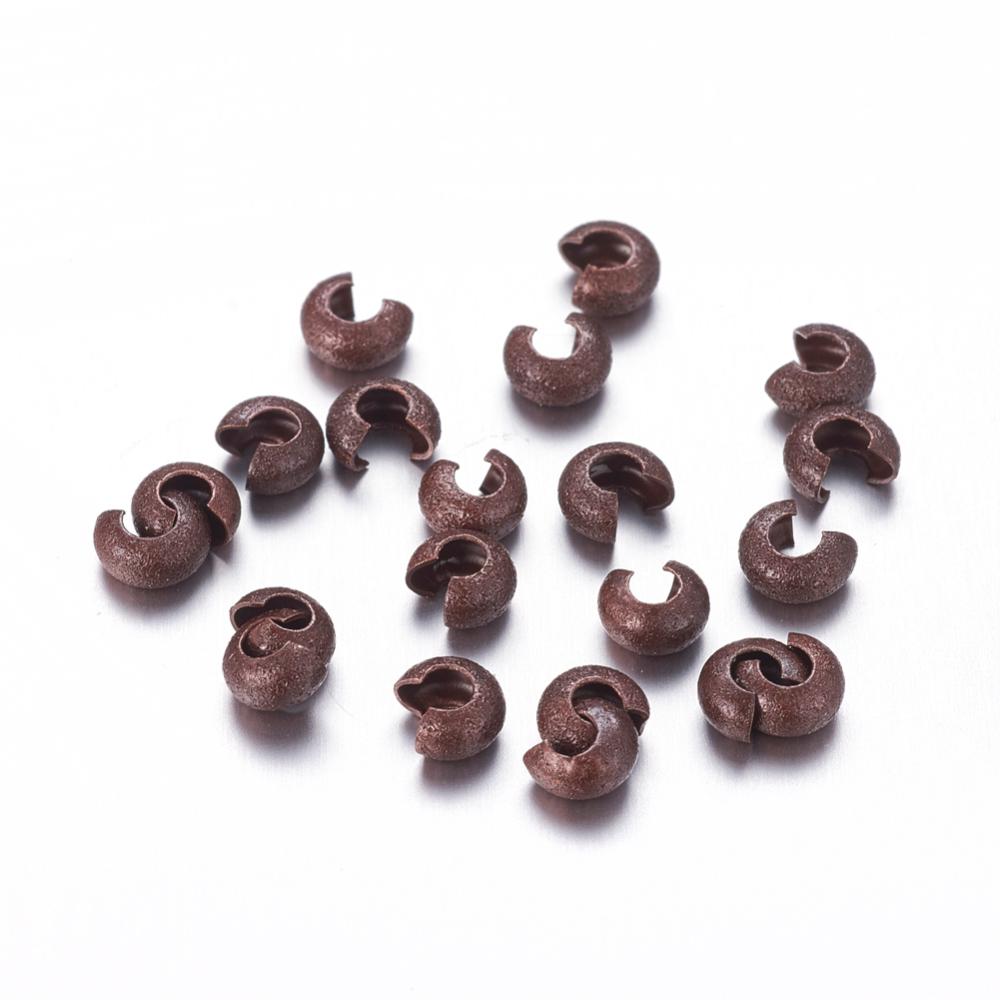 PandaHall Brass Crimp Beads Covers, Nickel Free, Red Copper, 4x3mm, Hole: 2mm Brass