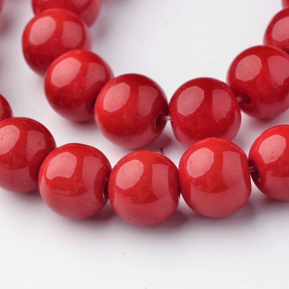 PandaHall Glass Beads Strands, Round, Dyed, FireBrick, 8mm, Hole: 1mm; about 36pcs/strand, 10.4" Glass Round Red