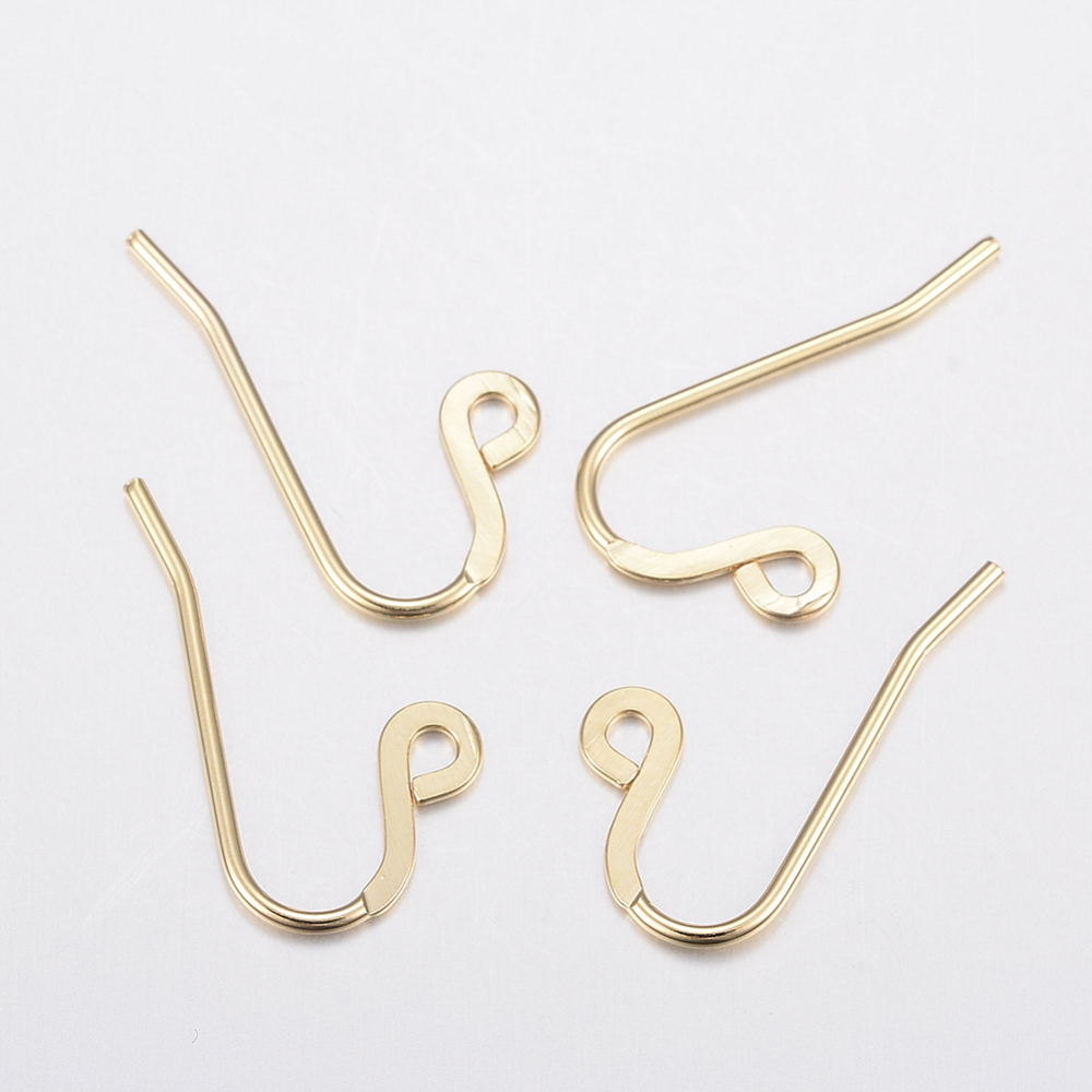 PandaHall 304 Stainless Steel Earring Hooks, Golden, 12x22x0.9mm, Hole: 2mm, Pin: 0.9mm Stainless Steel
