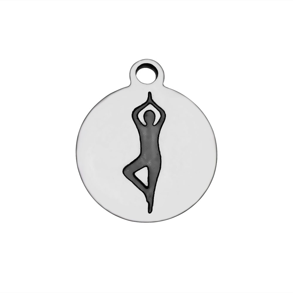 PandaHall 304 Stainless Steel Pendants, Flat Round with Yoga Movement, Stainless Steel Color, 14x12x1.2mm, Hole: 1.5mm Stainless Steel Flat...