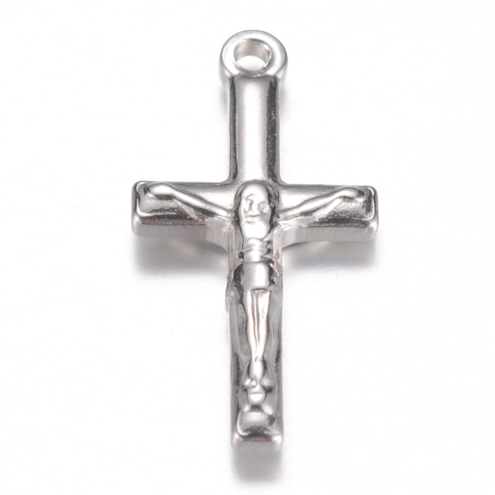 PandaHall 304 Stainless Steel Pendants, Crucifix Cross, Stainless Steel Color, 22.5x11.5x3mm, Hole: 1mm Stainless Steel Cross