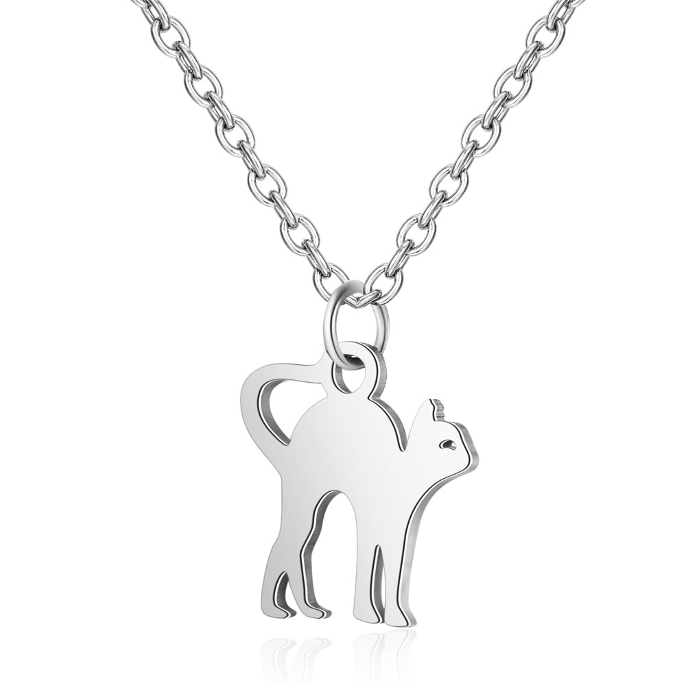 PandaHall 304 Stainless Steel Pendants Necklaces, Cat, Stainless Steel Color, 16.3''(40cm)x1mm Stainless Steel
