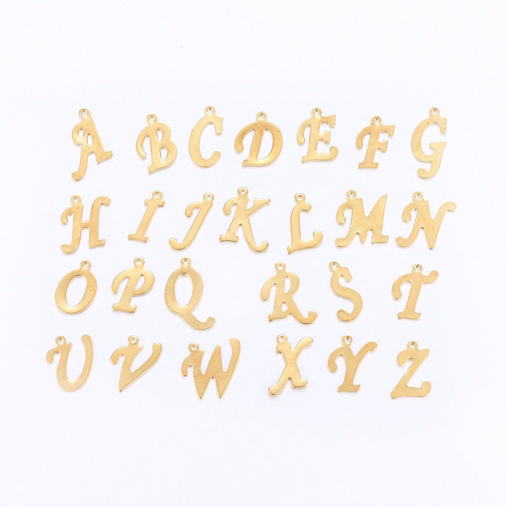 PandaHall 304 Stainless Steel Pendants, Letter A~Z, Golden, 13.5~18x4.5~15x1mm, Hole: 1mm Stainless Steel Mixed Shapes