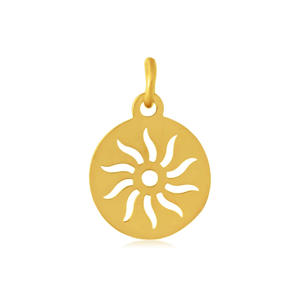 PandaHall 304 Stainless Steel Pendants, Flat Round with Sun, Golden, 14x12x1.1mm, Hole: 3mm Stainless Steel Flat Round