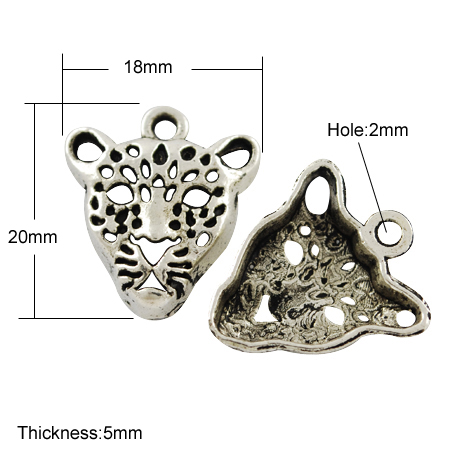 PandaHall Tibetan Style Pendants, Lead Free & Nickel Free, Leopard, Antique Silver, 20x18x5mm, Hole: 2mm Alloy Leopard