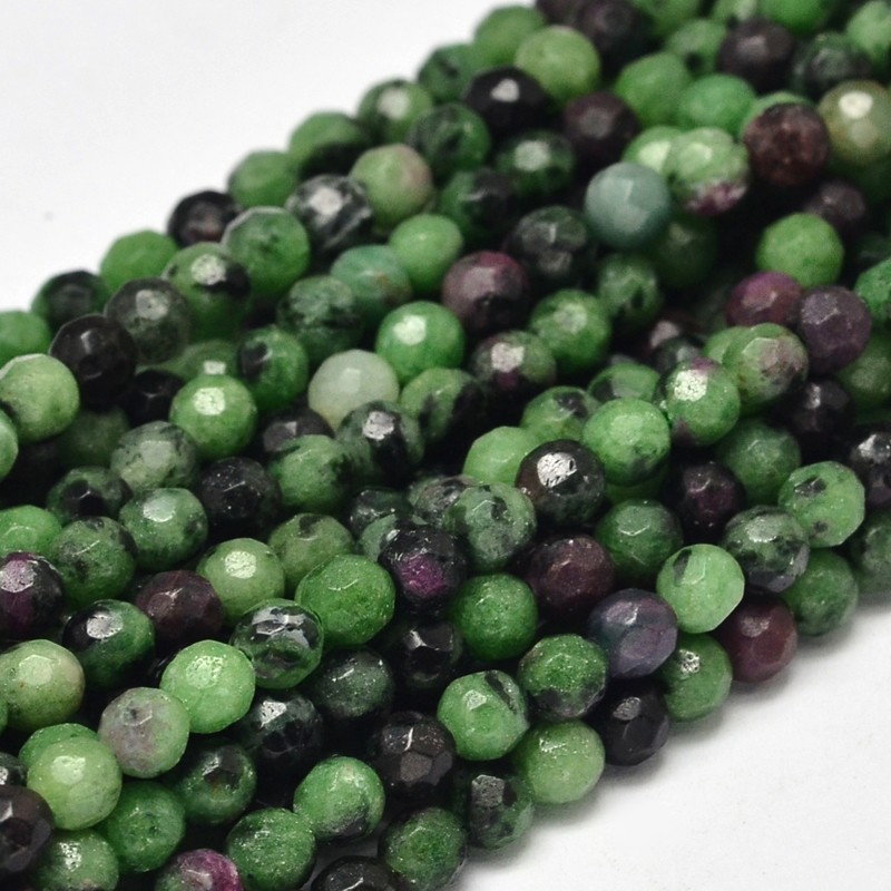 PandaHall Faceted Round Natural Ruby in Zoisite Bead Strands, 4mm, Hole: 1mm; about 98pcs/strand, 15.5" Ruby in Zoisite Round