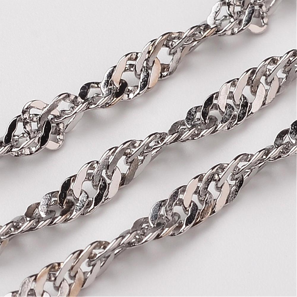 PandaHall 304 Stainless Steel Singapore Chains, Stainless Steel Color, 2.5mm Stainless Steel