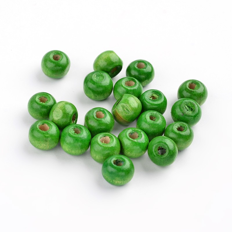 PandaHall Wood Beads, Dyed, Lead Free, Round, Green, about 8mm in diameter, hole: 3mm Wood Round Green
