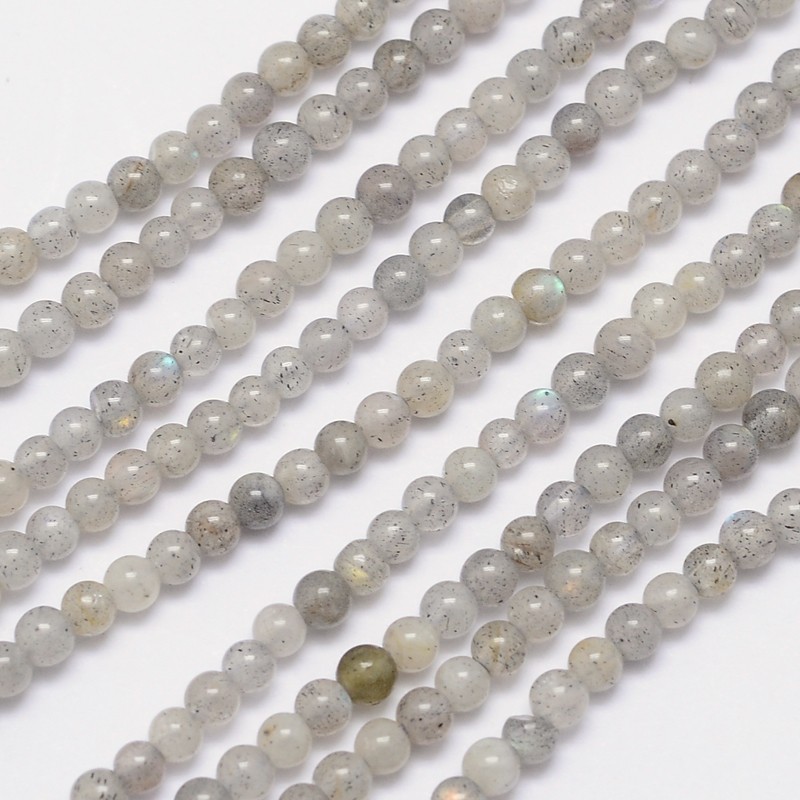 PandaHall Natural Labradorite Round Bead Strands, 3mm, Hole: 1mm; about 140pcs/strand, 15.5" Labradorite Round Gray
