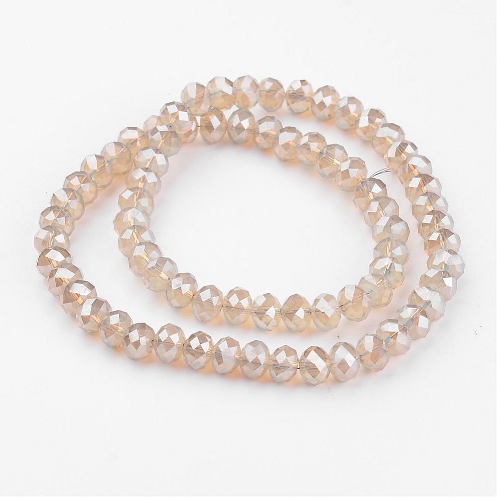 PandaHall Electroplate Glass Bead Strands, Imitation Jade, Full Rainbow Plated, Faceted, Rondelle, Bisque, 8x6mm, Hole: 1mm; about...