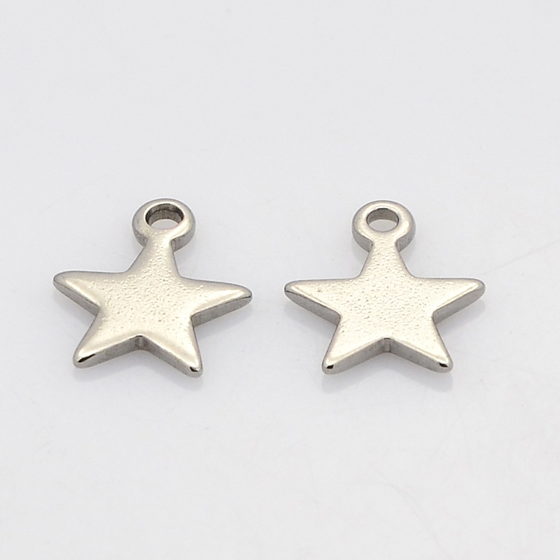 PandaHall Star 304 Stainless Steel Charms, Stainless Steel Color, 10x9x1mm, Hole: 1mm Stainless Steel Star