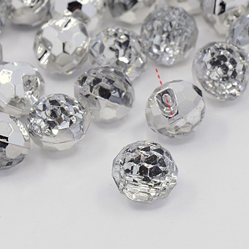 PandaHall Acrylic Rhinestone Buttons, 1-Hole, Faceted, Round, Crystal, 12x11x10mm, Hole: 1mm Acrylic Rhinestone Round