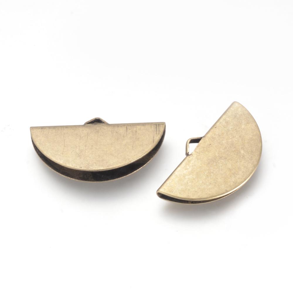 PandaHall Brass Ribbon Ends, Half Round, Antique Bronze, 15.5x28x3mm, Hole: 1mm Brass