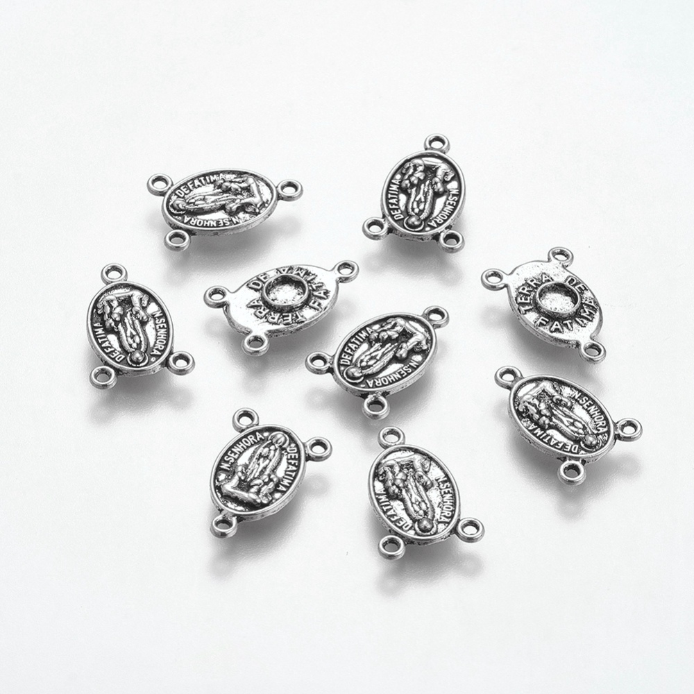 PandaHall Tibetan Style Alloy Links, Oval with Rosary Center Piece, Cadmium Free & Nickel Free & Lead Free, Antique Silver, 18x12x3mm, Hole...