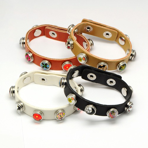 PandaHall Unisex Bracelets PU Leather Snap Bracelets, with Random Pattern Environmental Brass Glass Snap Buttons, Mixed Color, 240x16mm...