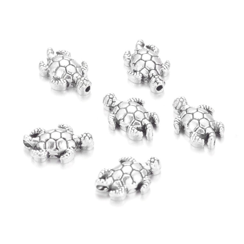 PandaHall Tibetan Style Alloy Beads, Tortoise,  Nickel Free & Lead Free, Antique Silver, 12.5x9x4mm, Hole: 1mm Alloy Tortoise