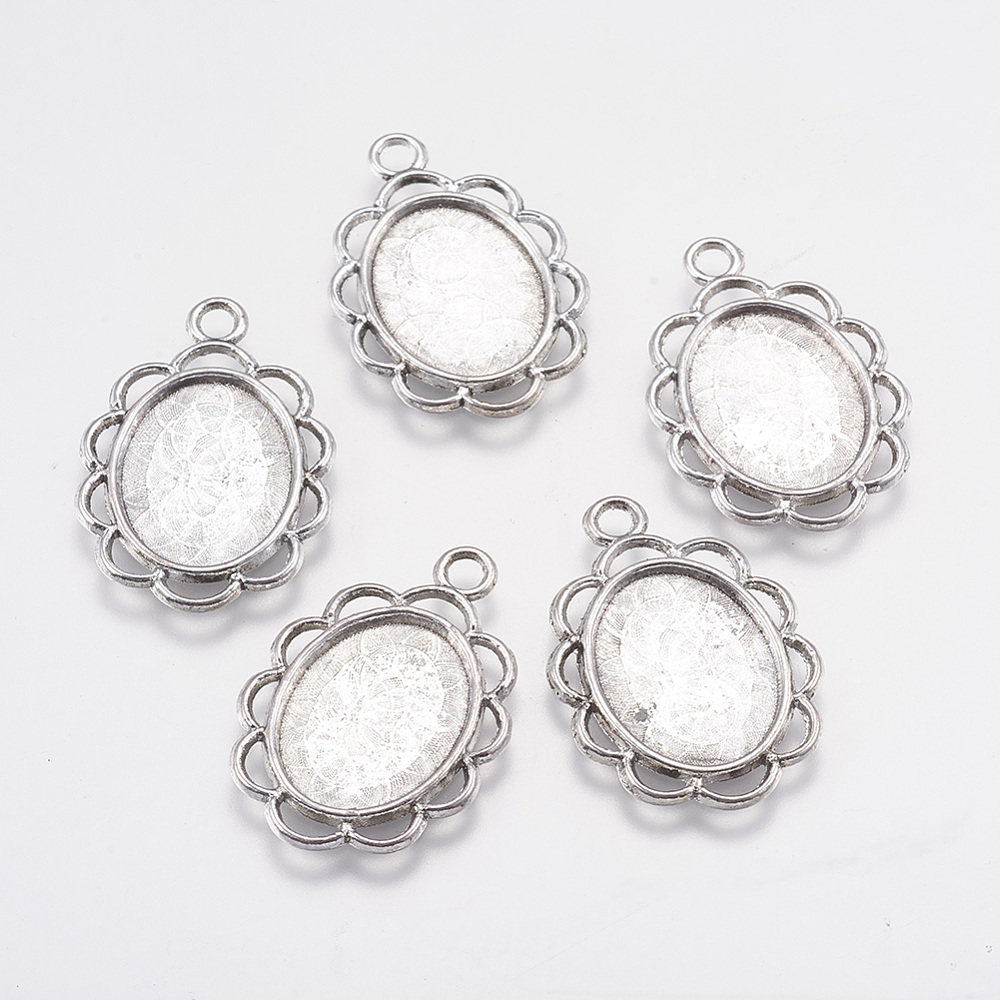 PandaHall Tibetan Style Pendant Cabochon Settings, Lead Free and Nickle Free, Oval, Antique Silver, Tray: 13.5x17.5mm; 29x20x2mm, Hole: 2mm...