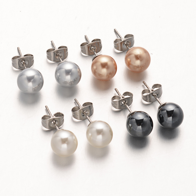 PandaHall Fashion New Acrylic Ball Ear Studs, with Stainless Steel Pin, Stainless Steel Color, Mixed Color, 8mm, Pin: 0.6mm Acrylic...