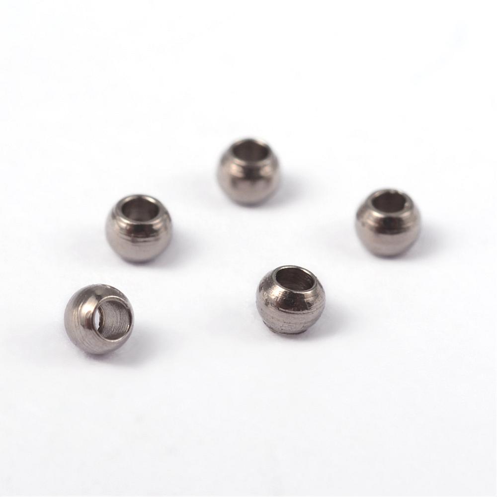 PandaHall 304 Stainless Steel Spacers Beads, Round, Stainless Steel Color, 2x1.5mm, Hole: 1mm Stainless Steel Round