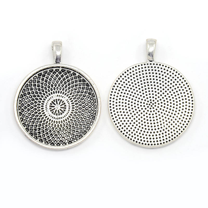 PandaHall Tibetan Style Alloy Flat Round Pendant Cabochon Settings, Antique Silver, Tray: 39mm; 54x42x5mm, Hole: 5x9mm Alloy Flat Round