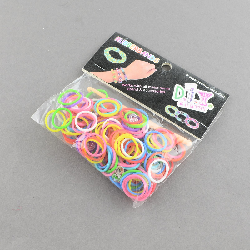 PandaHall DIY Rubber Loom Bands Refills with Accessories, Colorful, 110x90x13mm; Band: 1mm thick Rubber