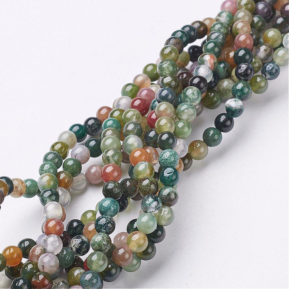 PandaHall Gemstone Beads Strands, Natural Indian Agate, Round, about 4mm diameter, hole: about 0.8mm, 15~16" Indian Agate Round