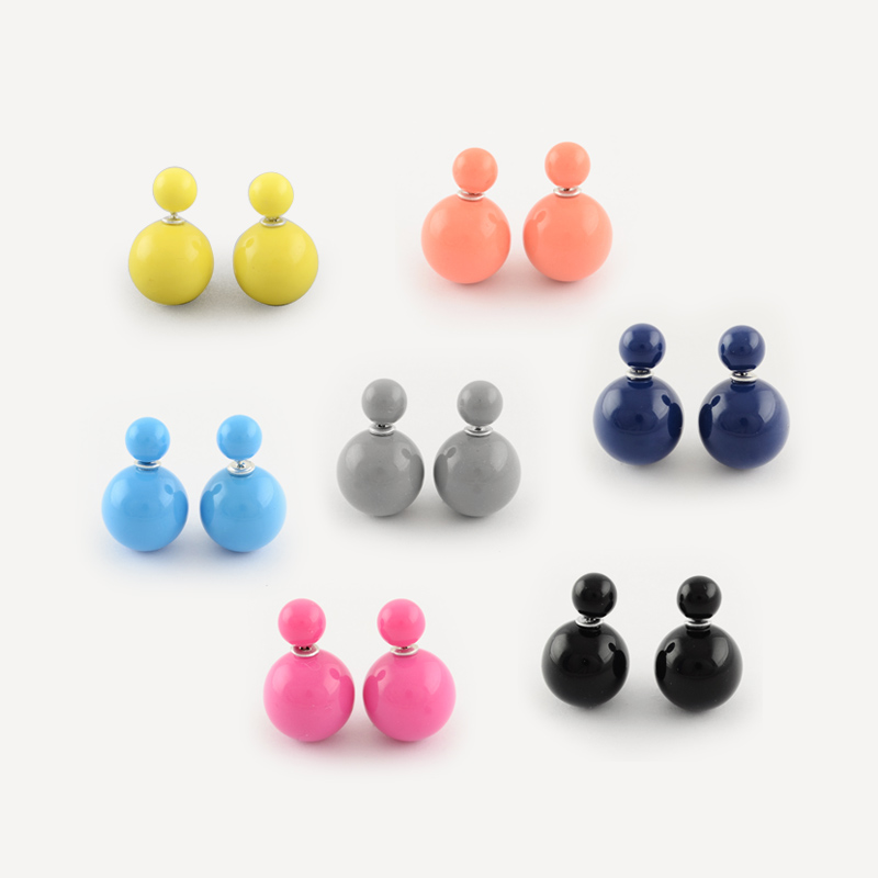 PandaHall Double Side Acrylic Ball Stud Earrings, with Iron Pins, Platinum, Mixed Color, 15.5mm, Pin: 0.6mm Acrylic Multicolor