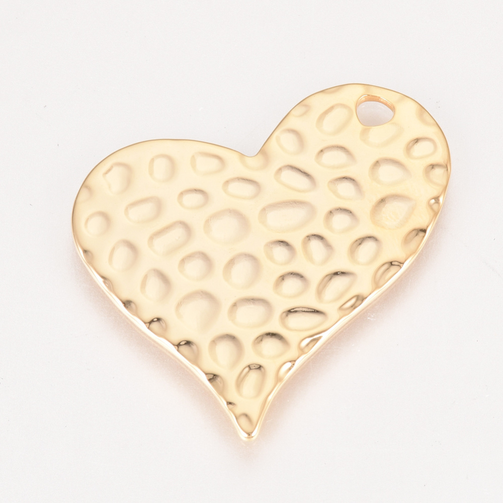 PandaHall Hammered Brass Pendants, Real Gold Plated, Heart, 27x30x1mm, Hole: 2.5mm Brass Heart