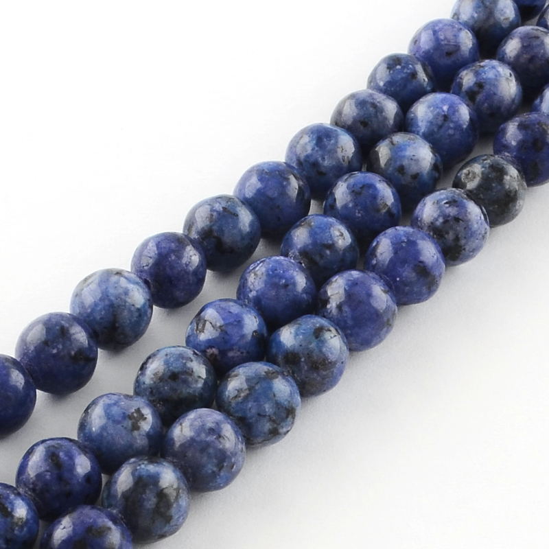 PandaHall Dyed Natural Sesame Round Bead Strands, RoyalBlue, 8mm, Hole: 1mm; about 48pcs/strand, 14.9" Sesame Jasper Round Blue