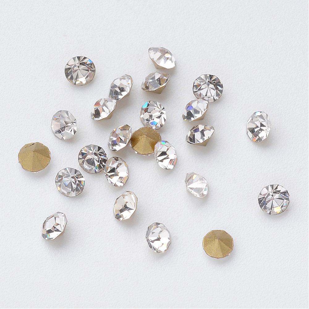 PandaHall Glass Rhinestone Cabochons, Diamond Shape, Faceted, Pointed Back & Back Plated, Crystal, 2.8x2mm, about 4000pcs/bag Glass...
